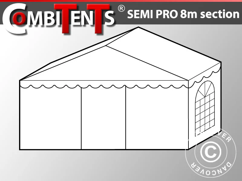 2m ändsektionsförlängning för Semi PRO CombiTent, 8x2m, PVC, Vit