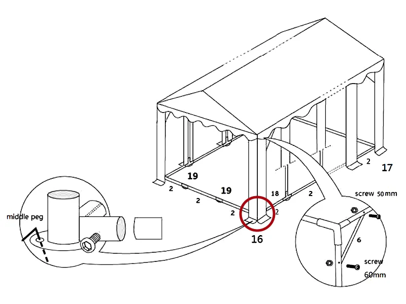 3-vägs montering för bottenram, Ø42+Ø54mm - Image 3