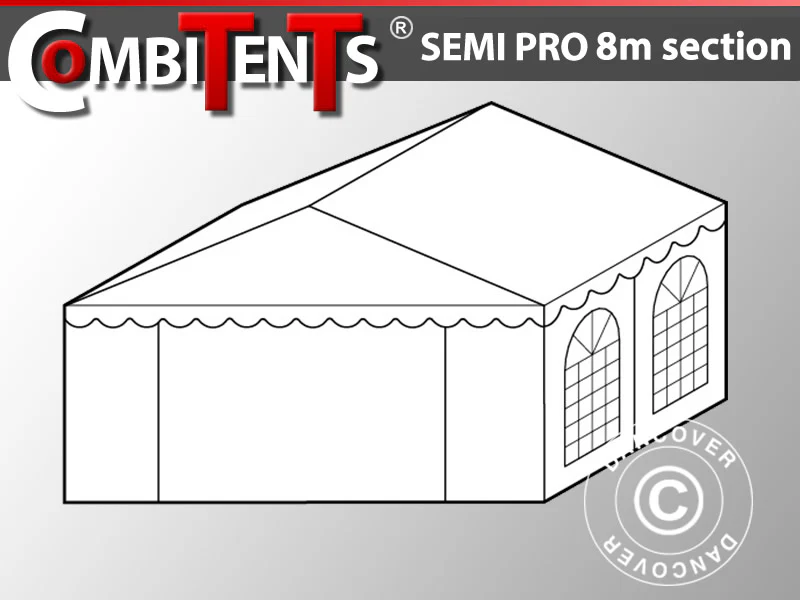 4m ändsektionsförlängning för Semi PRO CombiTent, 8x4m, PVC, Vit