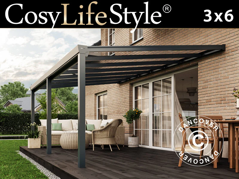 Altantak Easy med glastak, 3x6m, Antracit