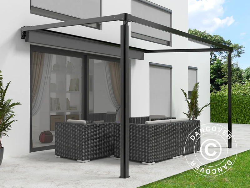 Altantak, väggmonterad pergola Santa Ynez, 4x3m, Svart/Mörkgrå - Image 3