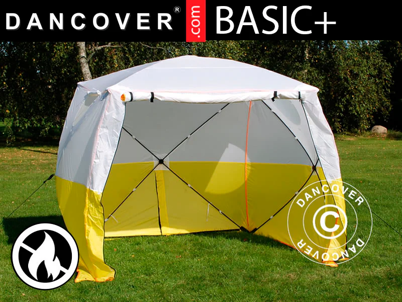 Arbetstält, FleXshelter Basic+, 3x3x2m, Flamskyddad, Gul/Vit