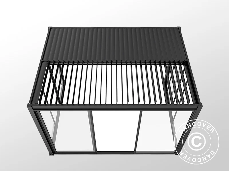 Bioklimatisk pergola paviljon San Pablo Alu+ m/skjutdörrar, 4x4m, Svart - Image 8
