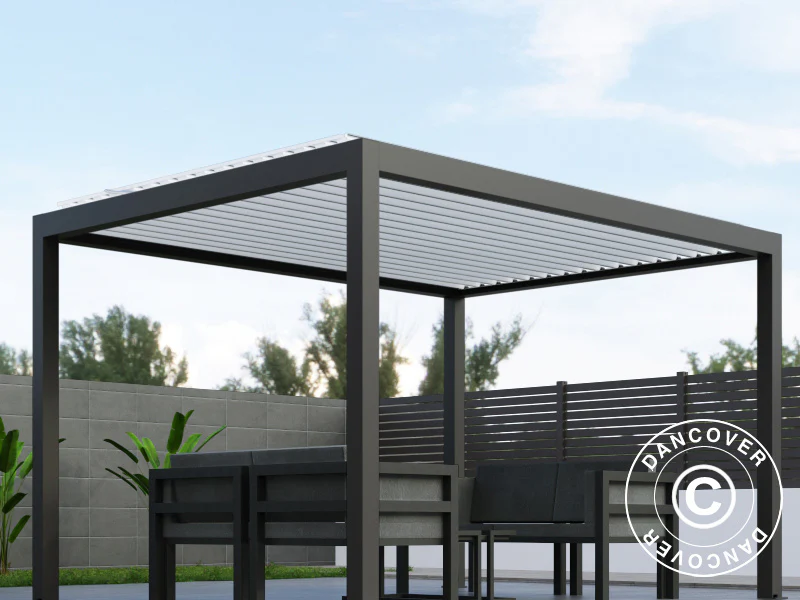 Bioklimatisk pergola paviljong Génova, 4x3m, Antracit/Vit - Image 3