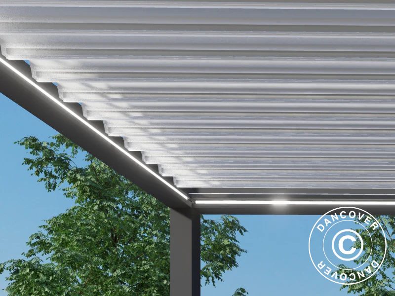 Bioklimatisk pergola paviljong Génova med LED-belysning, 4x4m, Antracit/Vit - Image 6