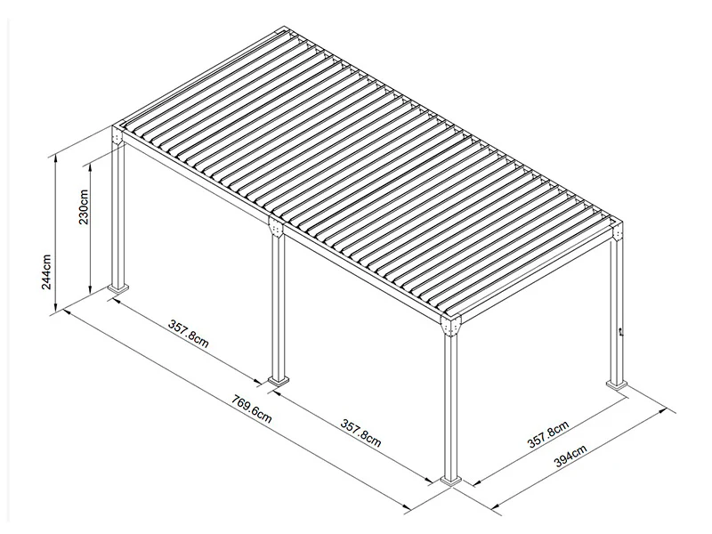 Bioklimatisk pergola paviljong Monterey, 4x8m, m/gardiner och myggnät, Svart - Image 7