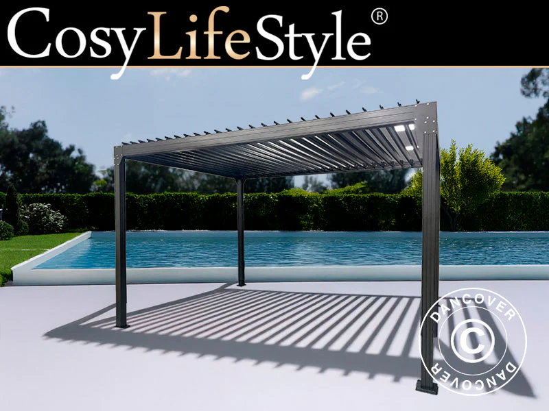Bioklimatisk pergola paviljong Monterey S2, 3x4m, Svart