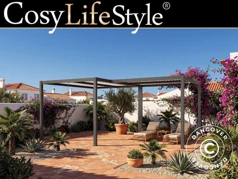 Bioklimatisk pergola paviljong San Pablo Alu+, 3x3m, 3x4m, Svart/Vit, 2 st.