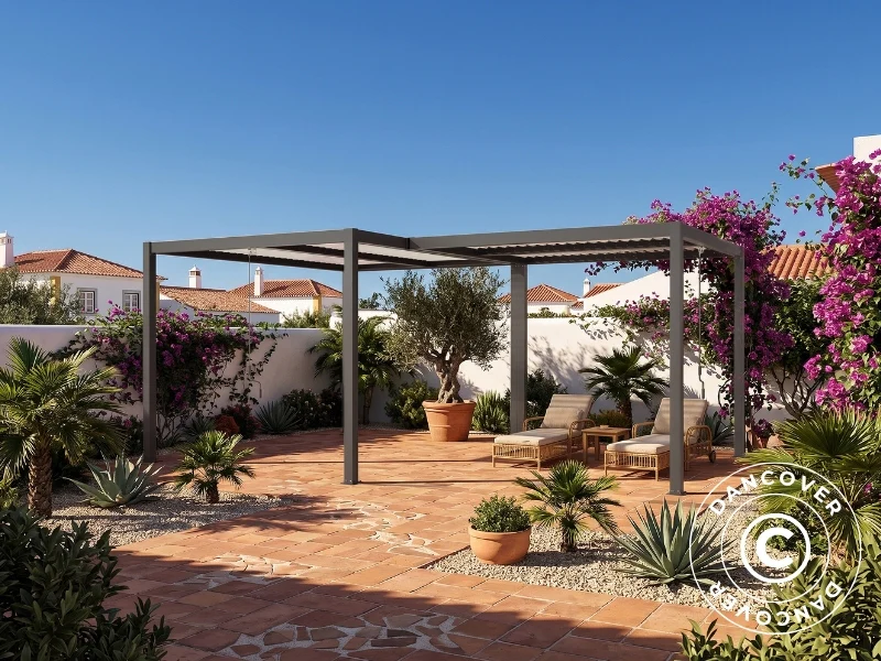 Bioklimatisk pergola paviljong San Pablo Alu+, 3x3m, 3x4m, Svart/Vit, 2 st. - Image 2