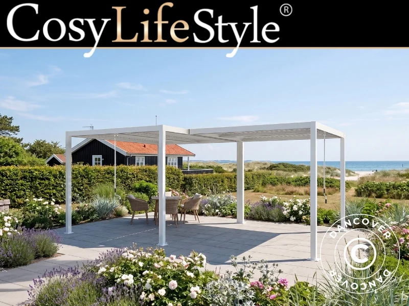 Bioklimatisk pergola paviljong San Pablo Alu+, 3x3m, 3x4m, Vit, 2 st.