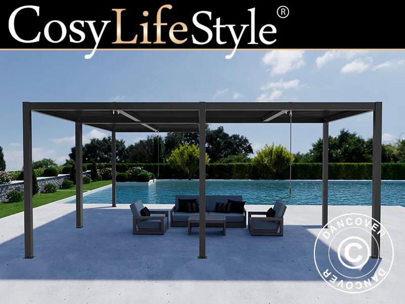 Bioklimatisk pergola paviljong San Pablo Alu+, 3x3m, 3x5,8m, Svart, 2 st.