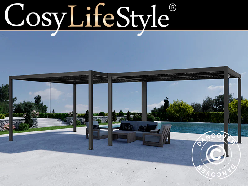 Bioklimatisk pergola paviljong San Pablo Alu+, 3x3m, 4x4m, Svart, 2 st.