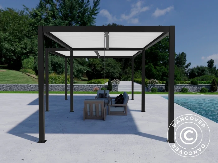 Bioklimatisk pergola paviljong San Pablo Alu+, 3x3m, 4x4m, Svart/Vit, 2 st. - Image 4