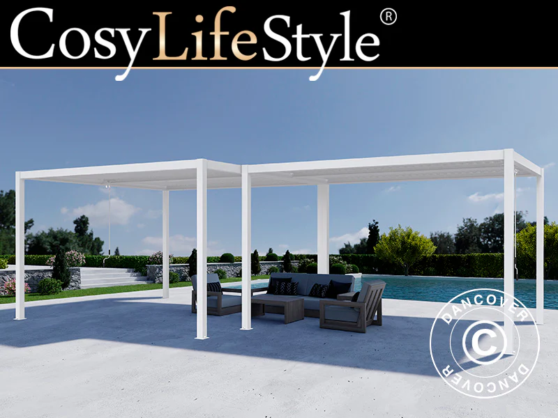 Bioklimatisk pergola paviljong San Pablo Alu+, 3x3m, 4x4m, Vit, 2 st.