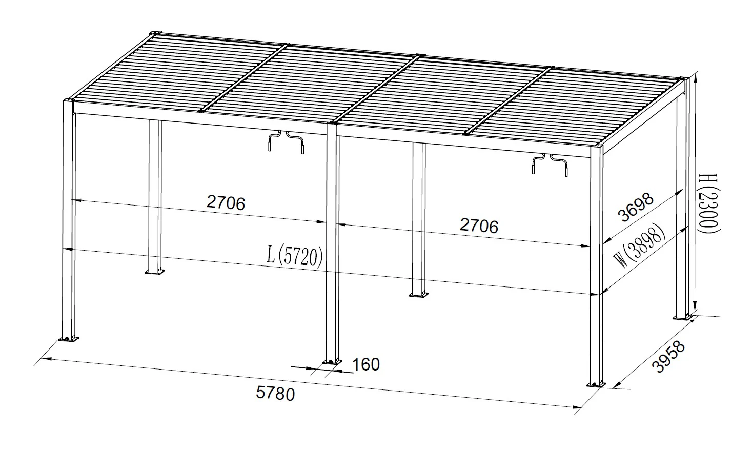 Bioklimatisk pergola paviljong San Pablo Alu+, 3x3m, 4x5,8m, Vit, 2 st. - Image 8