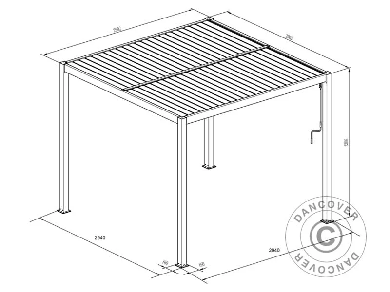 Bioklimatisk pergola Paviljong San Pablo Alu+, 3x3m, Svart - Image 11