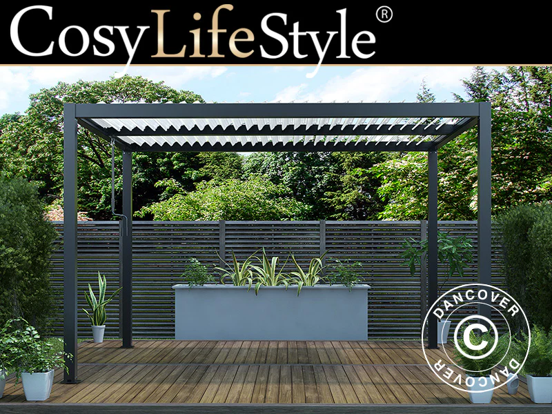 Bioklimatisk pergola paviljong San Pablo Alu+, 3x3m, Svart/Vit