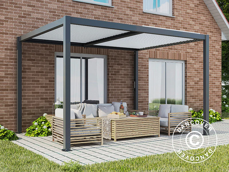Bioklimatisk pergola paviljong San Pablo Alu+, 3x3m, Svart/Vit - Image 3