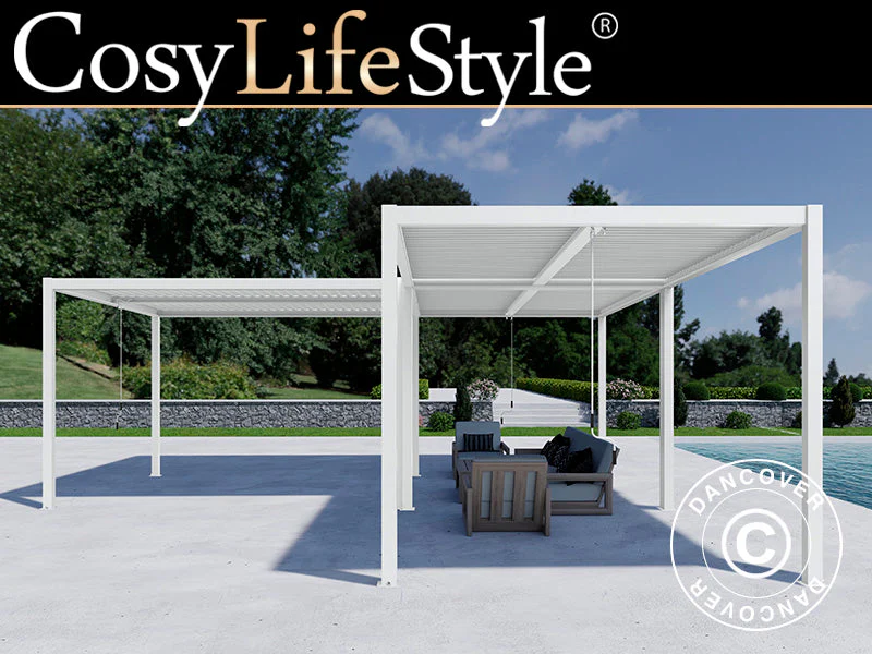 Bioklimatisk pergola paviljong San Pablo Alu+, 3x3m, Vit, 3 st.
