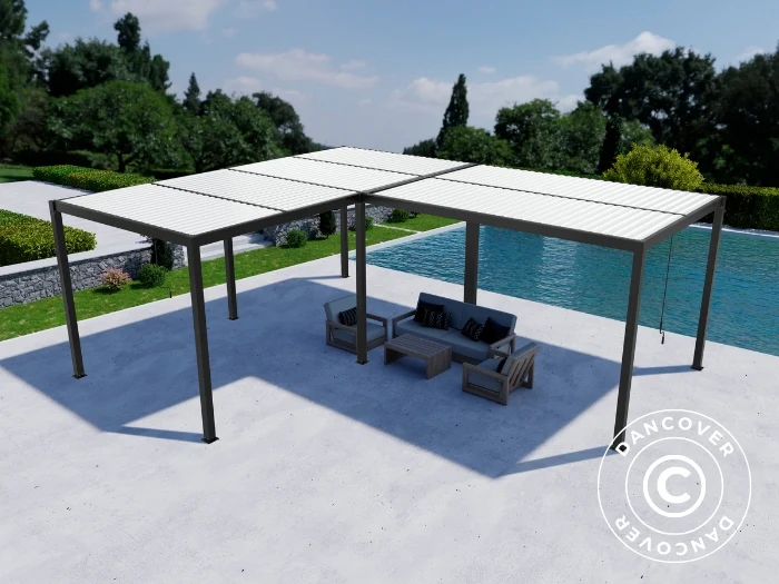 Bioklimatisk pergola paviljong San Pablo Alu+, 3x4m, 3x5,8m, Svart/Vit, 2 st. - Image 2