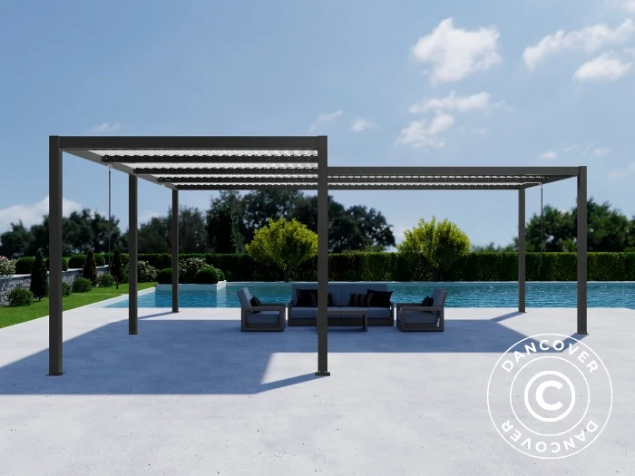 Bioklimatisk pergola paviljong San Pablo Alu+, 3x4m, 3x5,8m, Svart/Vit, 2 st. - Image 4