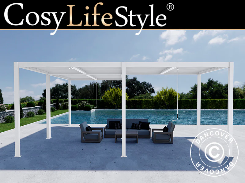 Bioklimatisk pergola paviljong San Pablo Alu+, 3x4m, 3x5,8m, Vit, 2 st.
