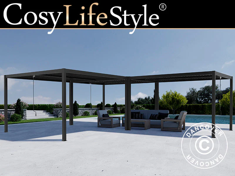 Bioklimatisk pergola paviljong San Pablo Alu+, 3x4m, 4x4m, 3x5,8m, Svart, 3 st.