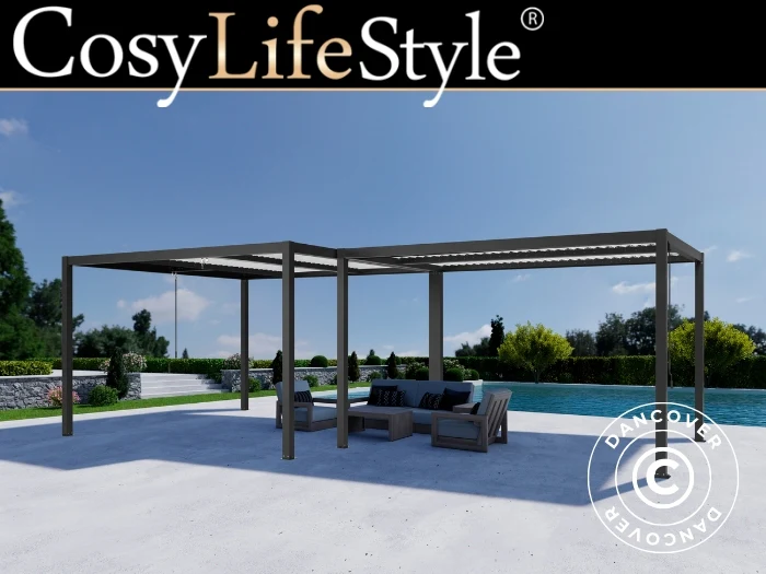Bioklimatisk pergola paviljong San Pablo Alu+, 3x4m, 4x4m, Svart/Vit, 2 st.