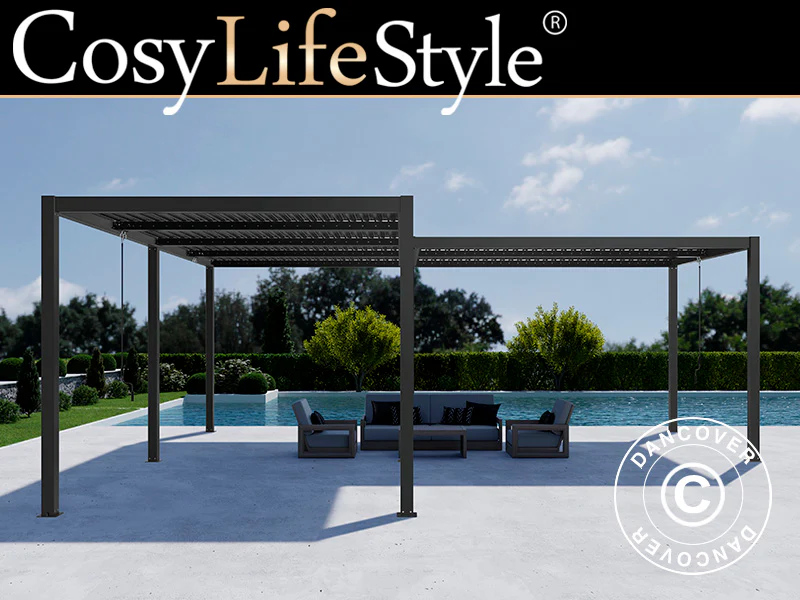 Bioklimatisk pergola paviljong San Pablo Alu+, 3x4m, 4x5,8m, Svart, 2 st.