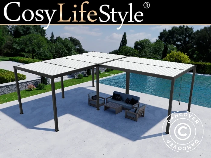 Bioklimatisk pergola paviljong San Pablo Alu+, 3x4m, 4x5,8m, Svart/Vit, 2 st.
