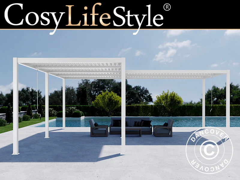 Bioklimatisk pergola paviljong San Pablo Alu+, 3x4m, 4x5,8m, Vit, 2 st.