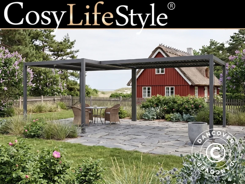 Bioklimatisk pergola paviljong San Pablo Alu+, 3x4m, L-formad, Svart, 2 st.