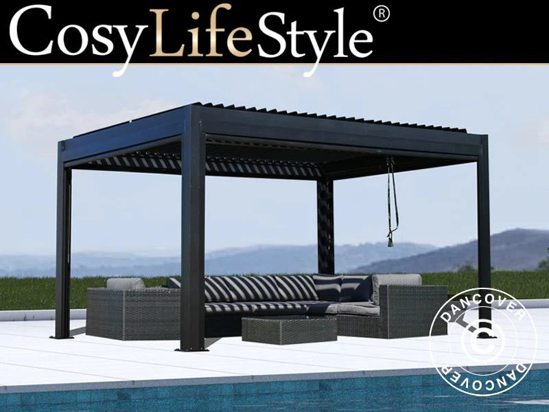 Bioklimatisk pergola Paviljong San Pablo Alu+, 3x4m, Svart