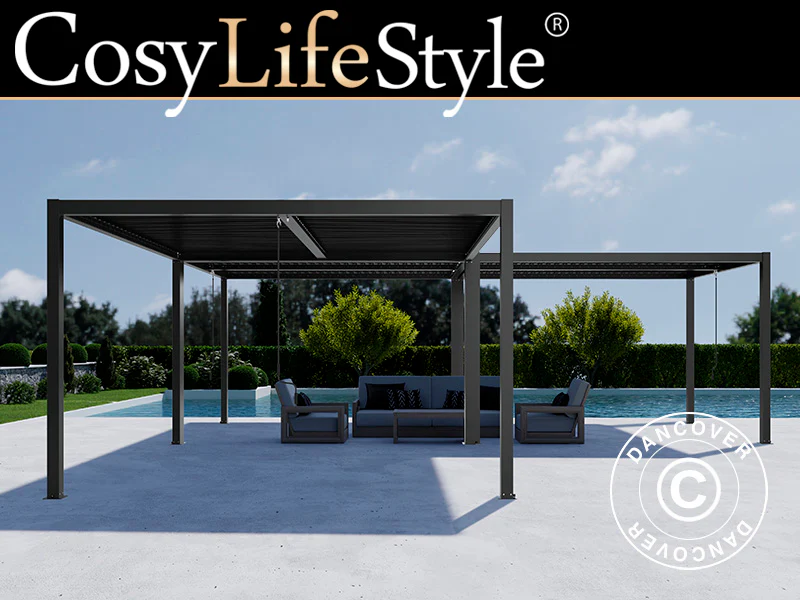 Bioklimatisk pergola paviljong San Pablo Alu+, 3x4m, Svart, 3 st.