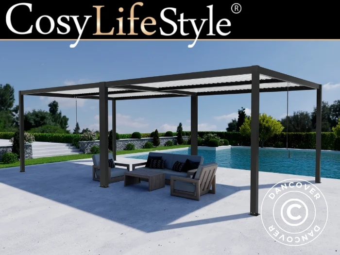 Bioklimatisk pergola paviljong San Pablo Alu+, 3x4m, Svart/Vit, 2 st.