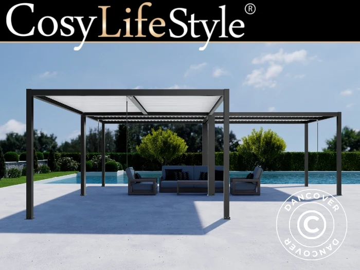Bioklimatisk pergola paviljong San Pablo Alu+, 3x4m, Svart/Vit, 3 st.