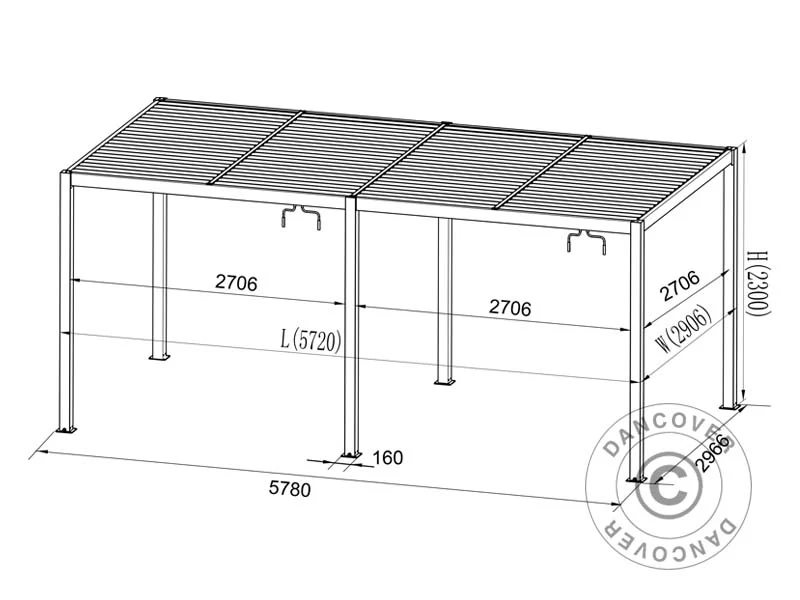 Bioklimatisk pergola Paviljong San Pablo Alu+, 3x5,8m, Svart/Vit - Image 5