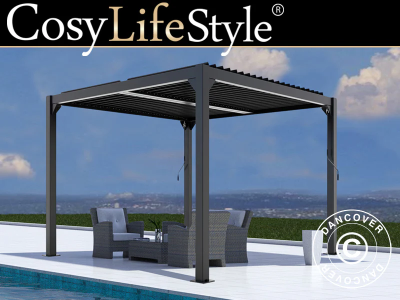 Bioklimatisk pergola Paviljong San Pablo Alu+, 4x4m, Svart