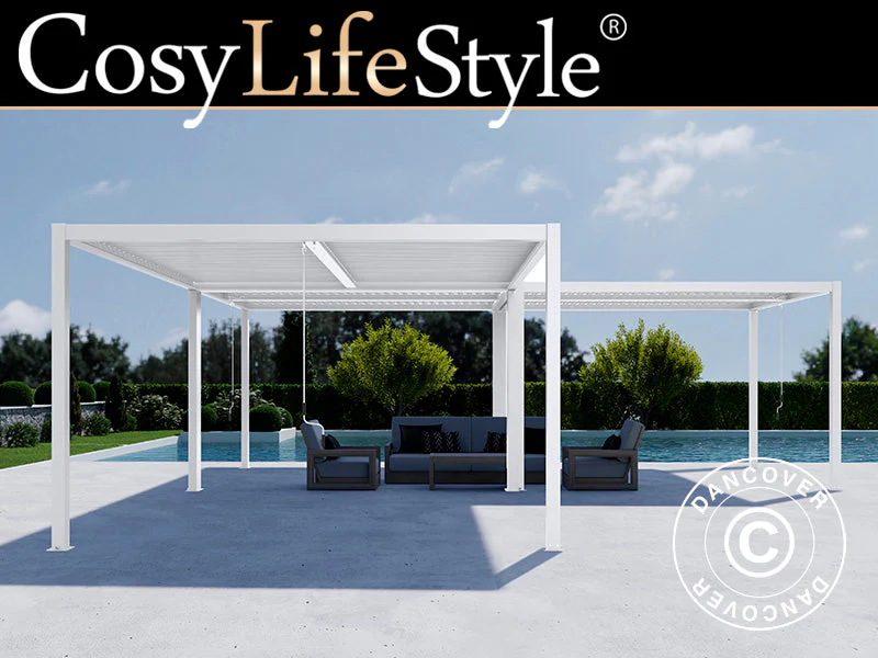 Bioklimatisk pergola paviljong San Pablo Alu+, 4x4m, Vit, 3 st.