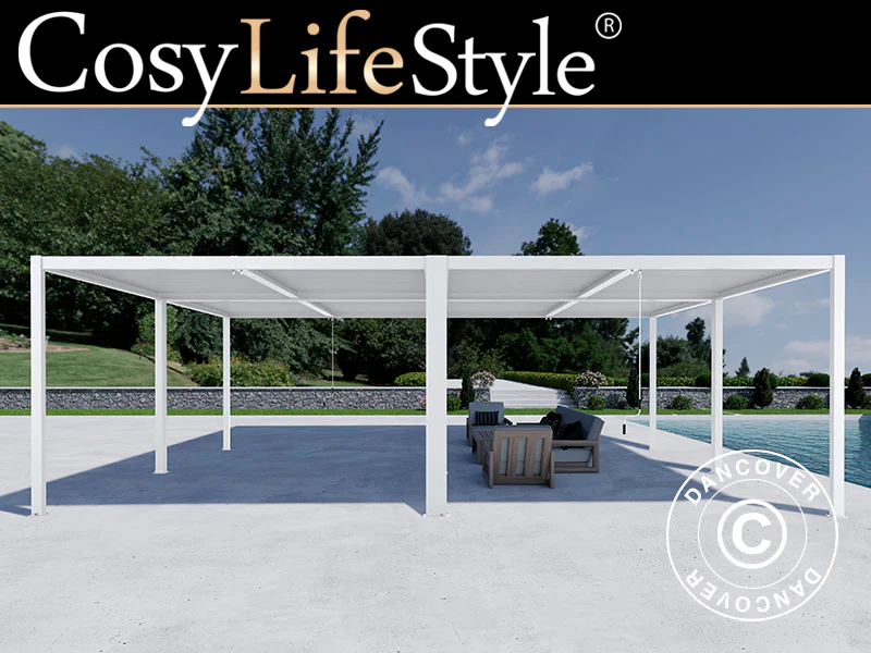 Bioklimatisk pergola paviljong San Pablo Alu+, 4x4m, Vit, 4 st.