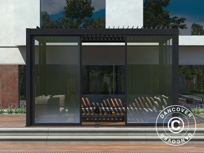 Bioklimatisk pergola paviljong San Pablo Alu+ m/skjutdörrar, 3x4m, Svart - Image 4