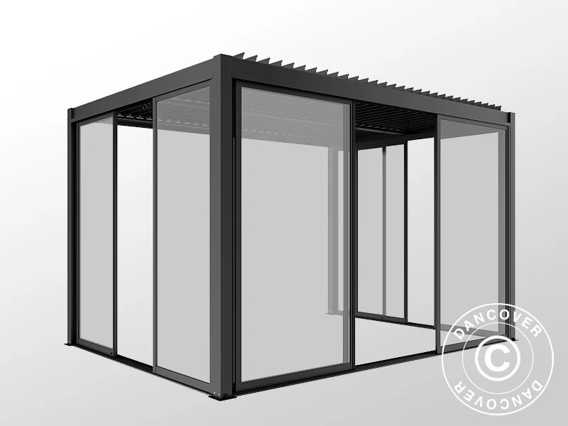 Bioklimatisk pergola paviljong San Pablo Alu+ m/skjutdörrar, 3x4m, Svart - Image 7