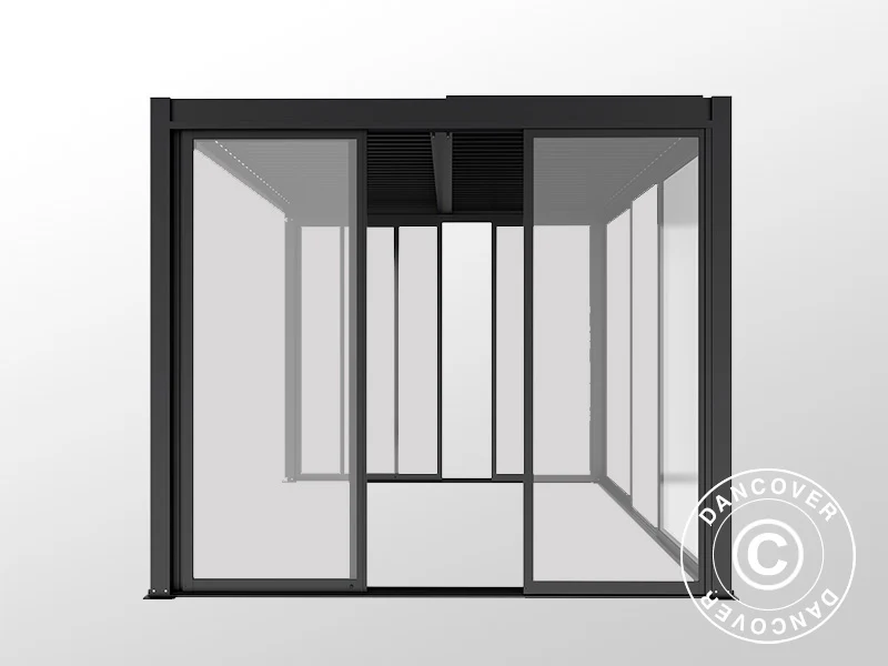 Bioklimatisk pergola paviljong San Pablo Alu+ m/skjutdörrar, 3x4m, Svart - Image 9