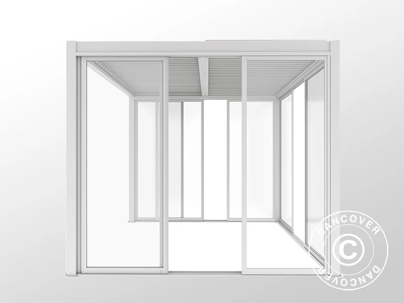 Bioklimatisk pergola paviljong San Pablo Alu+ m/skjutdörrar, 3x4m, Vit - Image 9