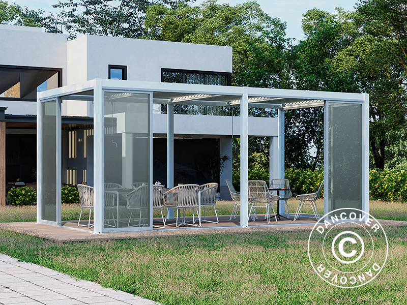 Bioklimatisk pergola paviljong San Pablo Alu+ m/skjutdörrar, 3x5,8m, Vit - Image 2