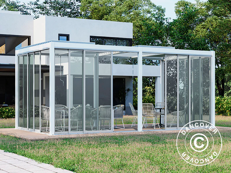 Bioklimatisk pergola paviljong San Pablo Alu+ m/skjutdörrar, 3x5,8m, Vit - Image 6