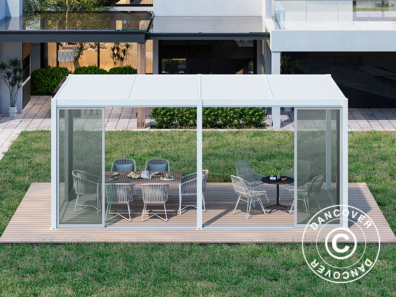 Bioklimatisk pergola paviljong San Pablo Alu+ m/skjutdörrar, 3x5,8m, Vit - Image 8