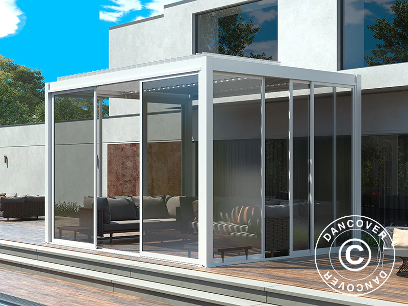 Bioklimatisk pergola paviljong San Pablo Alu+ m/skjutdörrar, 4x4m, Vit - Image 3