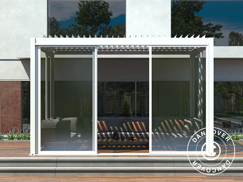 Bioklimatisk pergola paviljong San Pablo Alu+ m/skjutdörrar, 4x4m, Vit - Image 4