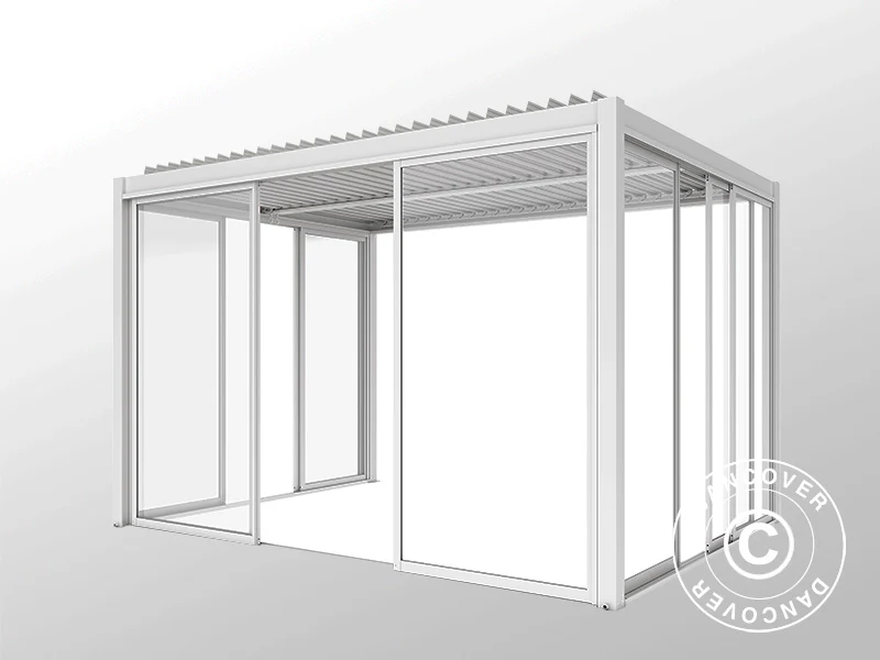 Bioklimatisk pergola paviljong San Pablo Alu+ m/skjutdörrar, 4x4m, Vit - Image 6